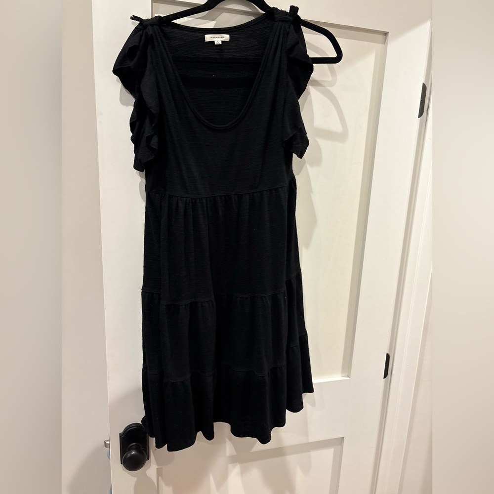 Max Studio Black Scoop Neck Tiered Dress